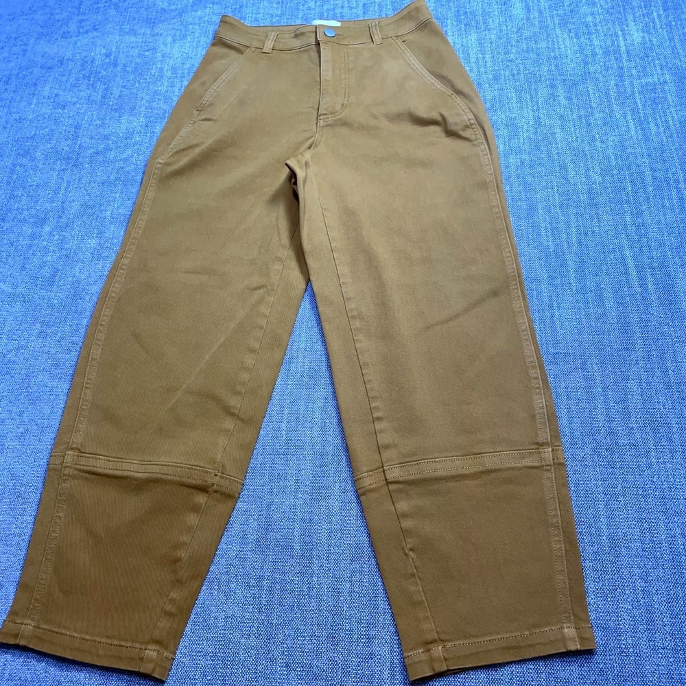 Everlane Utility Barrel Pants Womens 00 Yellow Curved Leg Seam Detail Everyday